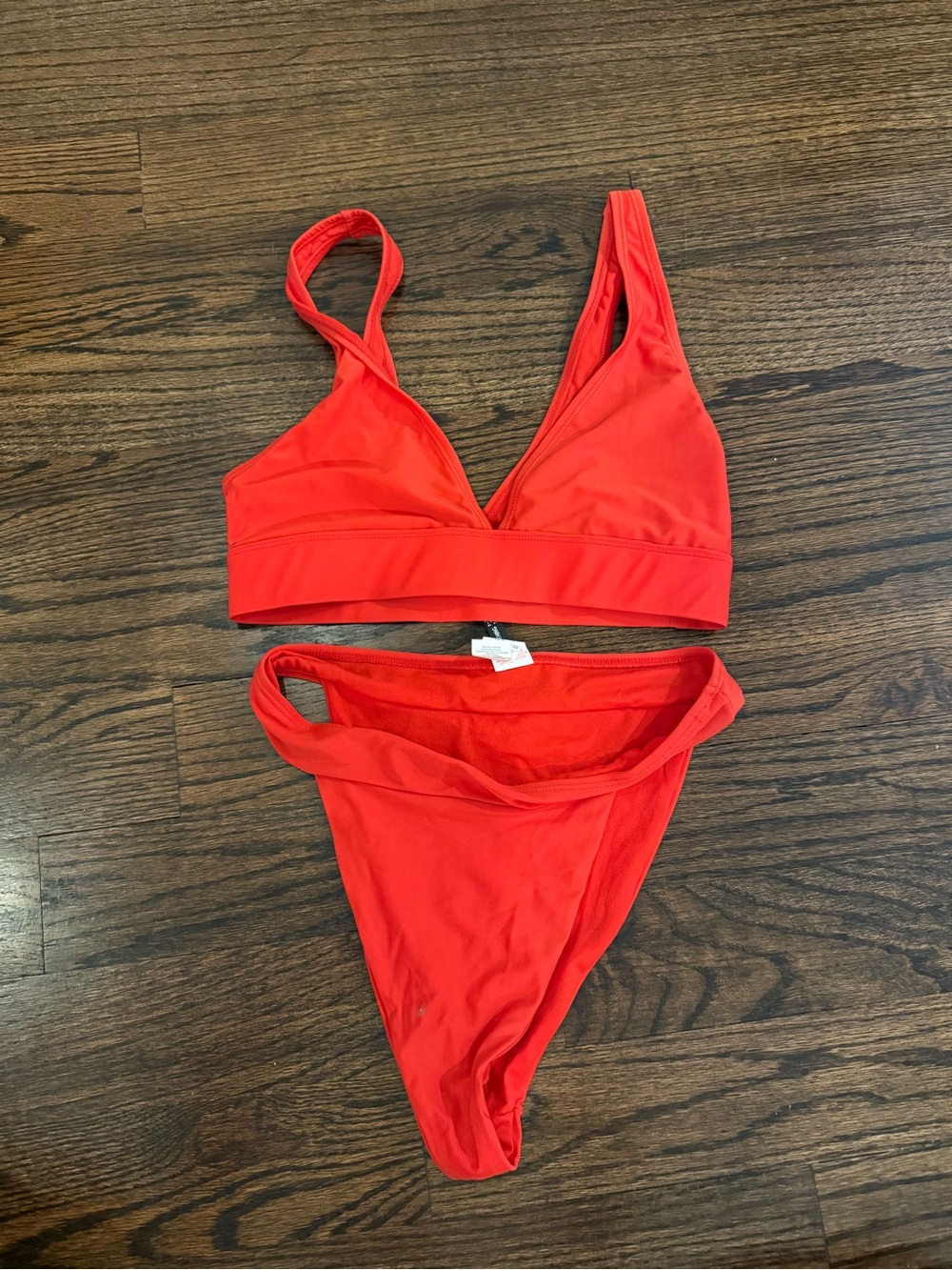 PrettyLittleThing Red Triangle Bikini Top and High-Cut Bottom